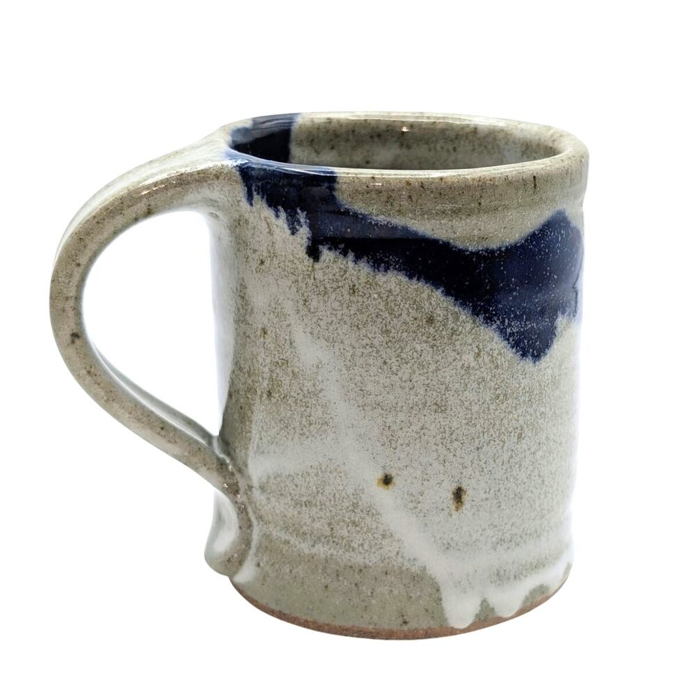Signed Blue Drip Glaze Pottery Coffee Mug